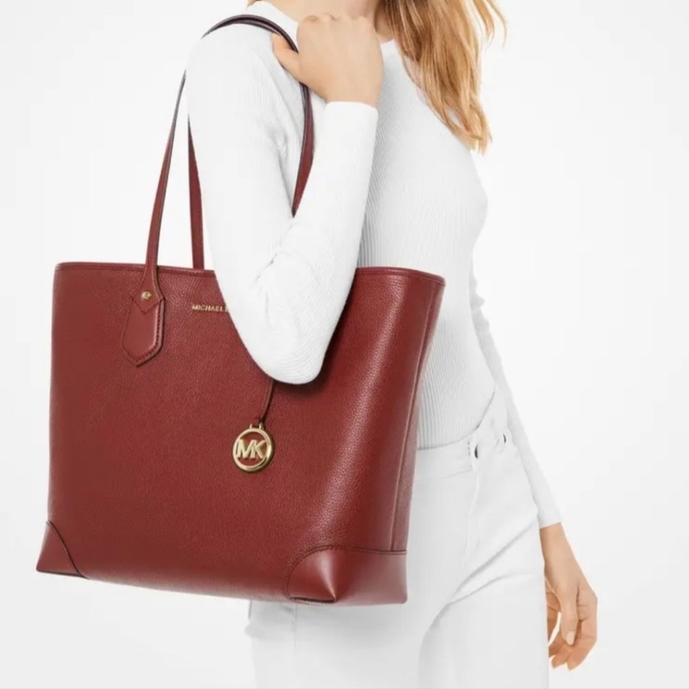 Michael Kors Eva Large Tote Women Large Merlot NWT Pebbled Leather - Picture 3 of 7